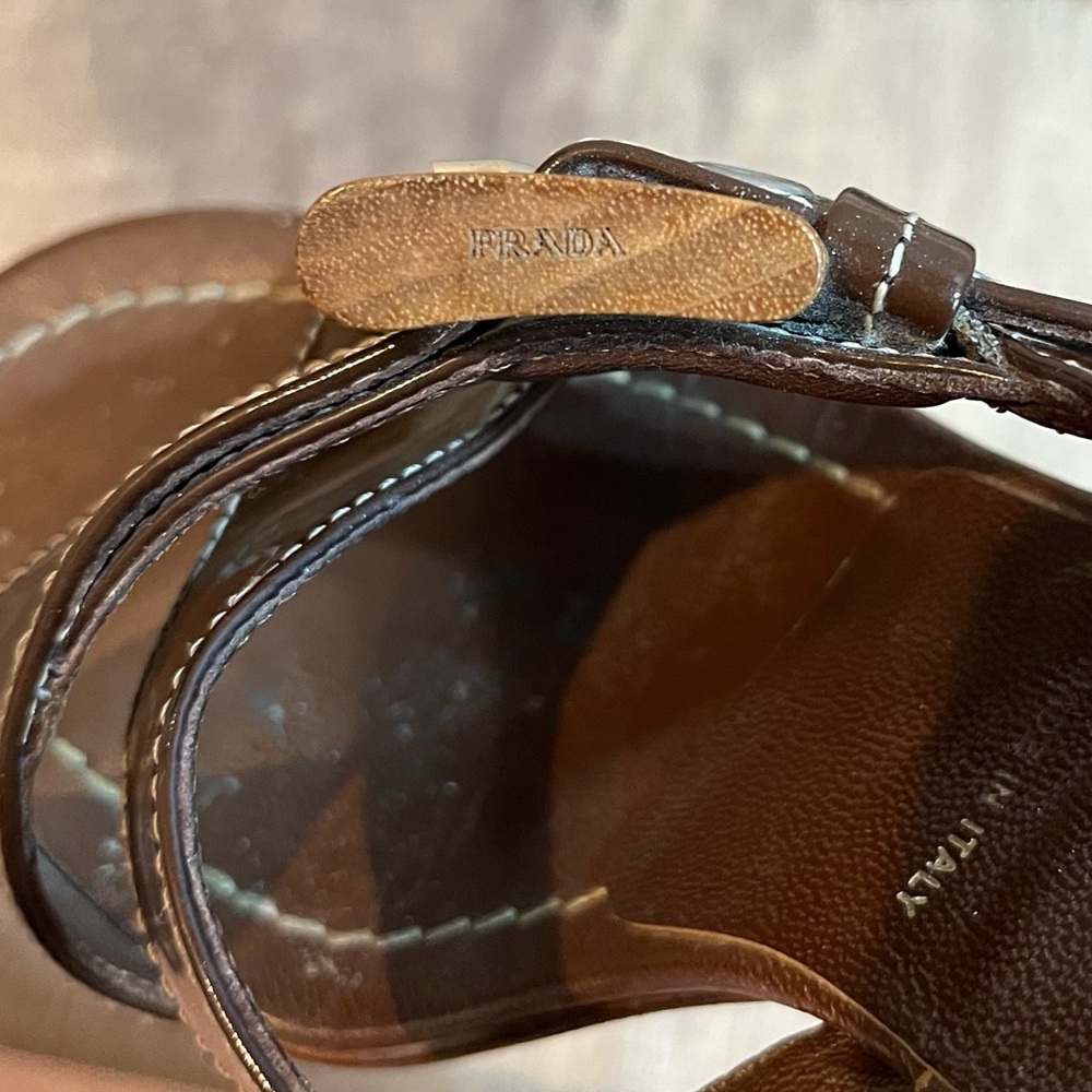 Prada Sandal Brown Spazzolato Leather Crisscross Slingback size 34 - Picture 8 of 10